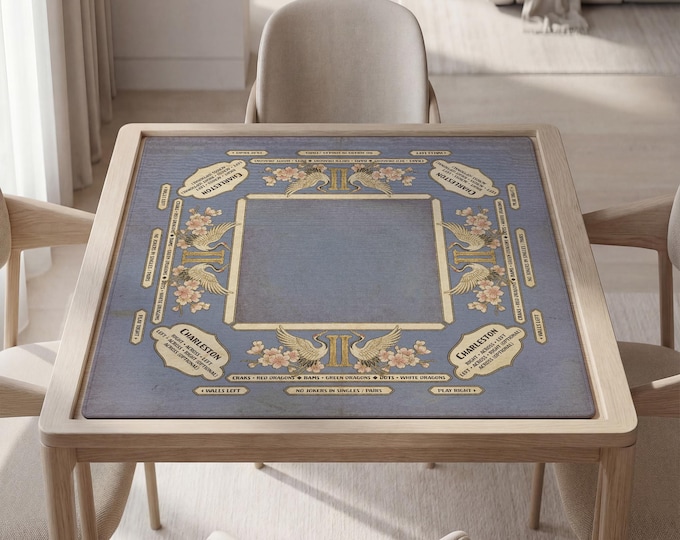 Personalized Gemini Mahjong Mat with Instructions (Rules): Crane Design Table Cover