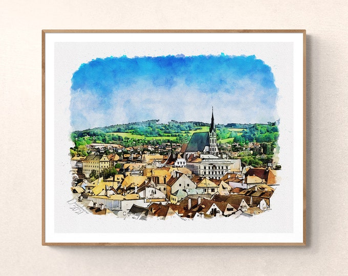 Krumlov Watercolor Print Czechia Art Premium Quality Travel Poster Artful Wall Decor Unframed Wall Art