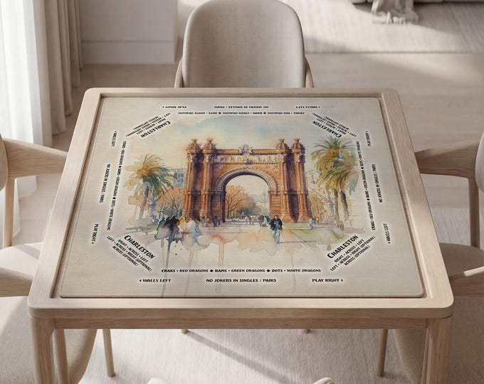 Personalized Mahjong Mat – Elegant Watercolor Barcelona Design, Bag Included