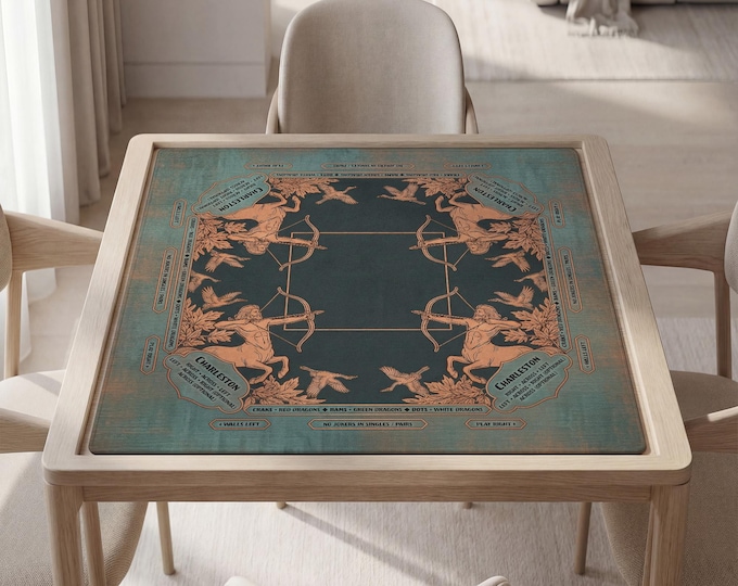 Personalized Sagittarius Mahjong Mat - Teal Zodiac Table Cover with Bag