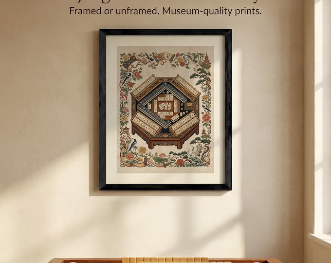 Mahjong Wall Art: Chinoiserie Floral and Crane Print (Multiple Sizes)