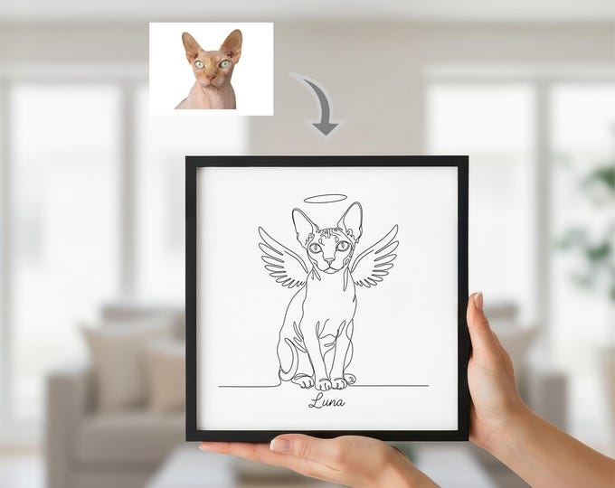 Pet Memorial Portrait: Angel Wings Line Art - Digital Download