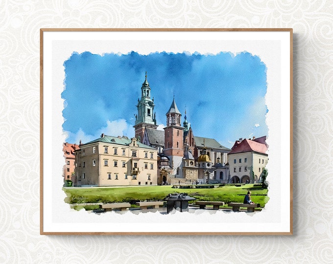 Krakow Watercolor Print Wawel Castle Poland Art Premium Quality Travel Poster Artful Wall Decor Unframed Wall Art