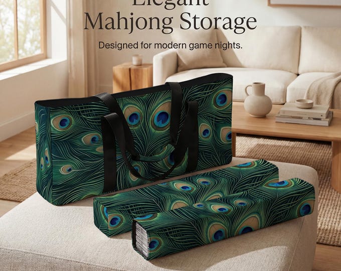 Peacock Mahjong Rack & Tile Storage Set with Travel Carry Bag