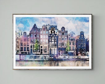 Amsterdam Watercolor Print The Netherlands Art Premium Quality Travel Poster Artful Wall Decor Unframed Wall Art