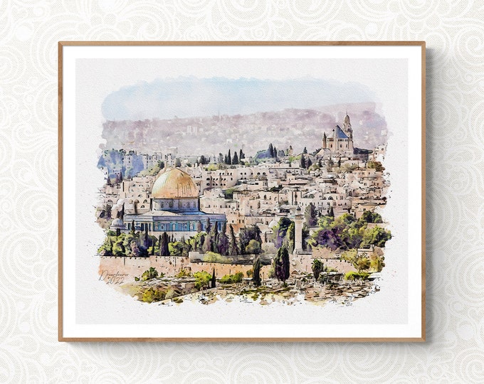 Jerusalem Watercolor Print Israel Art  Premium Quality Travel Poster Artful Wall Decor Unframed Wall Art