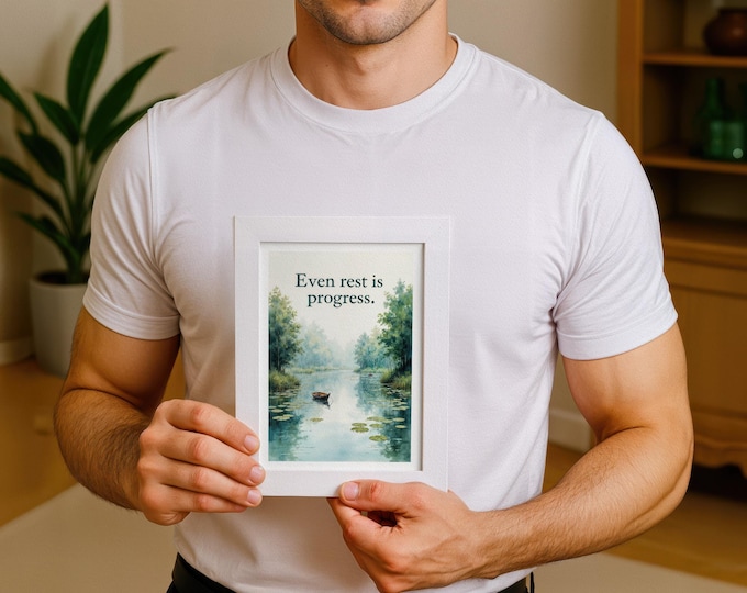 Even Rest Is Progress, Forest Lake, Self Care Print, 5x7 in (13x18 cm)