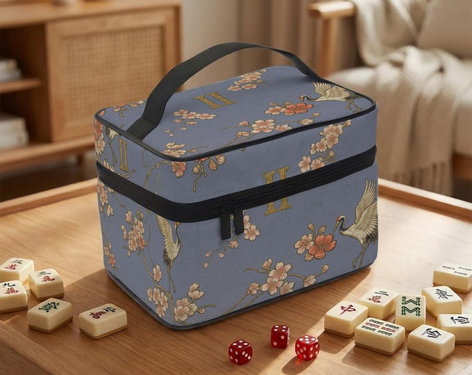 Gemini Zodiac Mahjong Bag, Crane Blossom Pattern (Portable Travel Case)