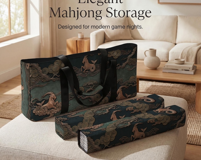 Capricorn Mahjong Travel Bag: Teal Zodiac Tile Rack Storage Set