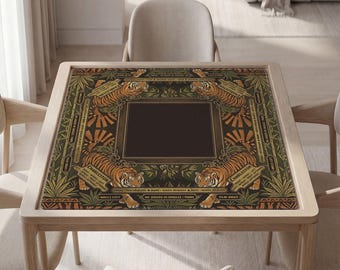 Personalized Mahjong Mat, Bold Tiger Design, Vintage Style, Rubber Backing, Quiet Surface