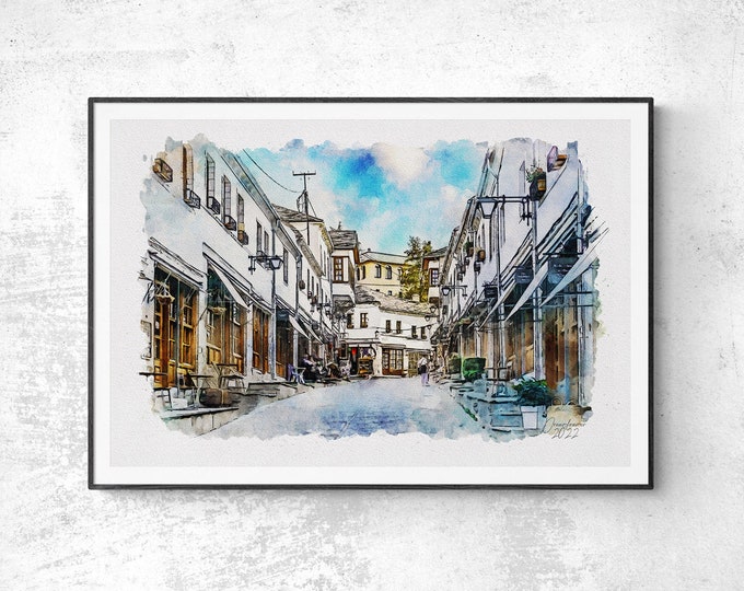 Gjirokaster Watercolor Print Albania Art Travel Wall Art Travel Poster Artful Wall Decor Unframed Wall Art