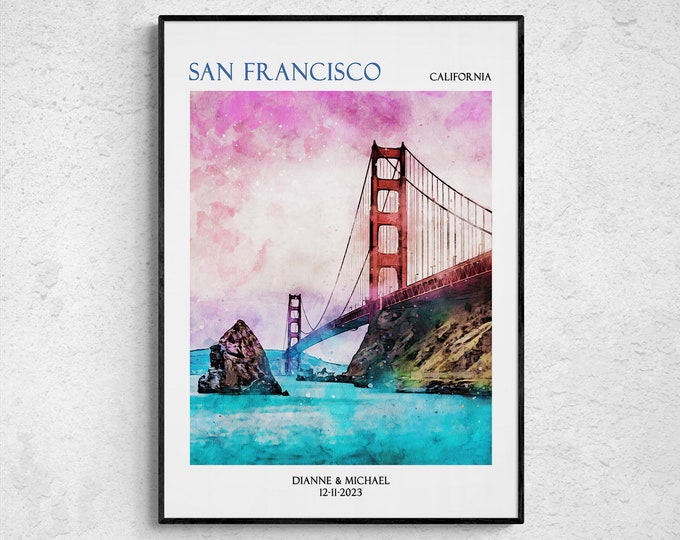 Personalized San Francisco Art Custom Print Golden Gate Customizable USA Poster Gift for the Art Admirer Maximalist Wall Art Unframed Print