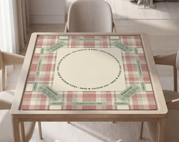 Beige and Pink Mahjong Mat with Instructions, Personalized Game Surface (Includes Carry Bag)