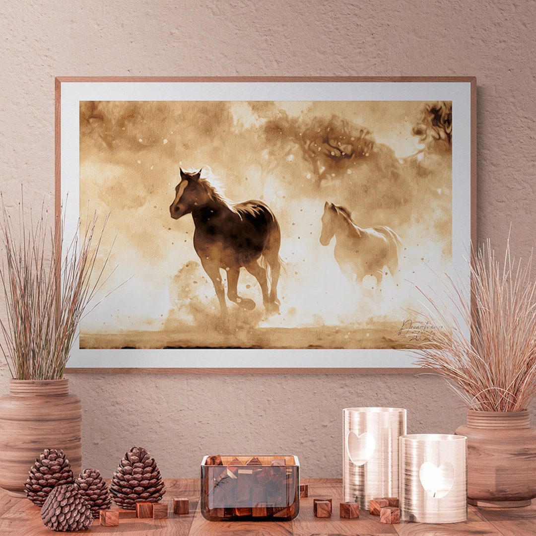 Horses Gallop Watercolor Print Horse Art Equestrian Poster Animal Wall ...