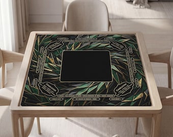 Masculine Custom Mahjong Mat, Emerald-Gold Spiky Design, Waterproof Polyester, Black Polyester Pouch