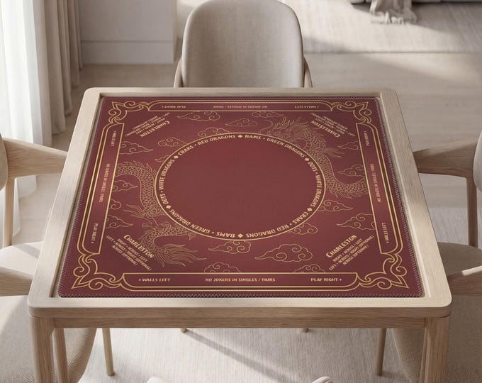 Personalized Mahjong Game Mat with Instructions (Rules), Red Dragon Design