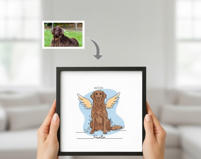 Angel Cat or Dog Portrait - Minimalist One Line Memorial Drawing, Done in 24 Hours