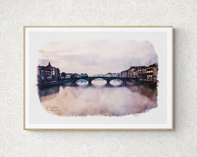 Carraia Bridge Watercolor Print Florence Italy Art Premium Quality Travel Poster Artful Wall Decor Unframed Wall Art