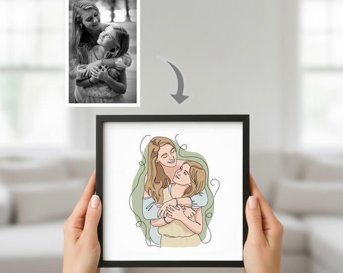 Friendship Line Art Portrait: Custom Digital Drawing (Printable File)