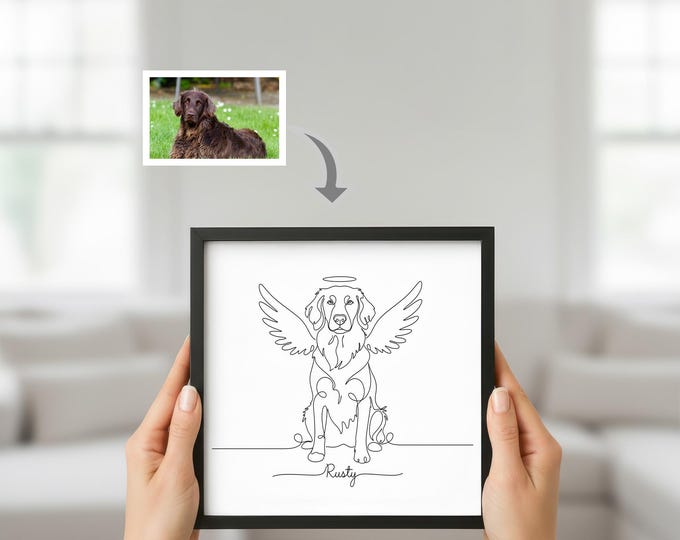 Custom Angel Dog or Cat Portrait: Minimalist Line Art Memorial
