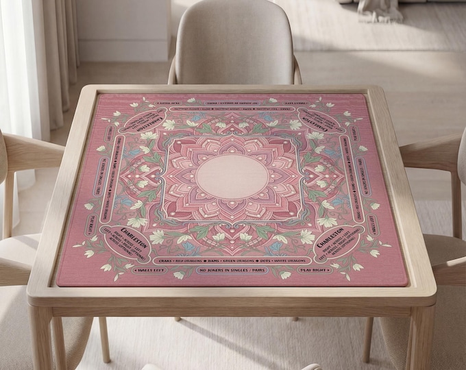 Mahjong Table Mat: Pink Floral Mandala - Personalized Option with Bag Included
