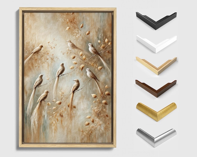Tranquil Bird Canvas Art, Neutral Toned Wall Decor, Serene Avian Painting, Modern Home Aesthetic, Elegant Framed Artwork for Living Spaces