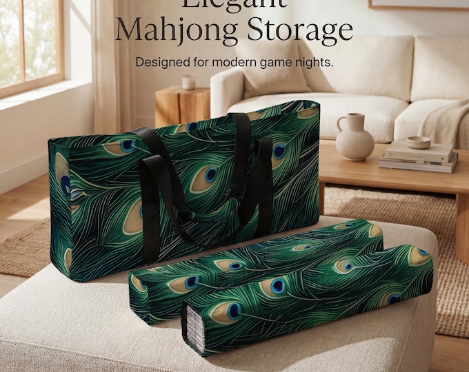 Peacock Mahjong Rack & Tile Storage Set with Travel Carry Bag