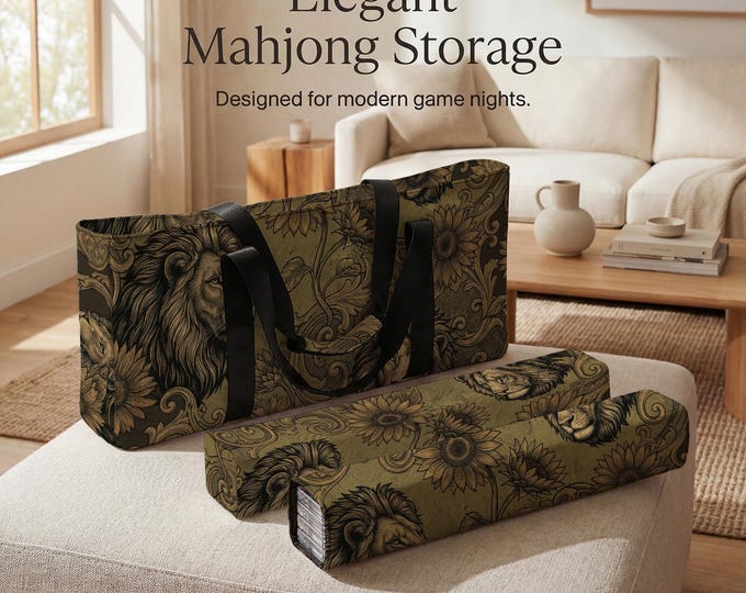 Leo Mahjong Bag Set - Lion Print with Tile and Rack Sleeves