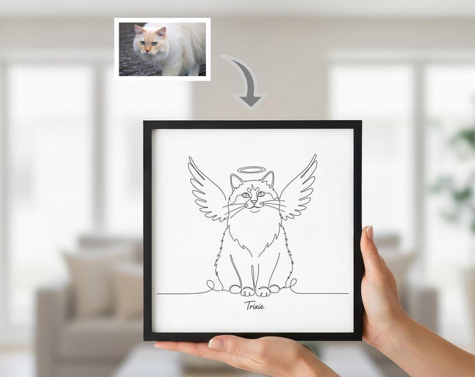 Dog or Cat Angel Portrait: Minimalist Memorial Art (Digital Download)