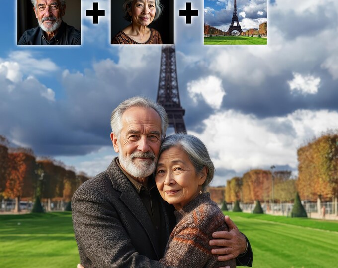 Realistic Photo Merge Portrait with Travel Background for Couples