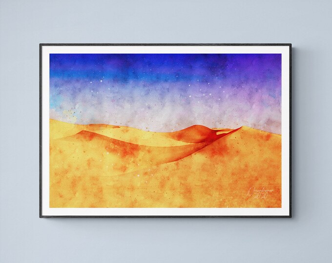 Sahara Desert Watercolor Print Watercolor Print Desert Wall Art Egypt Watercolor Landscape Unframed Watercolor Giclee Print