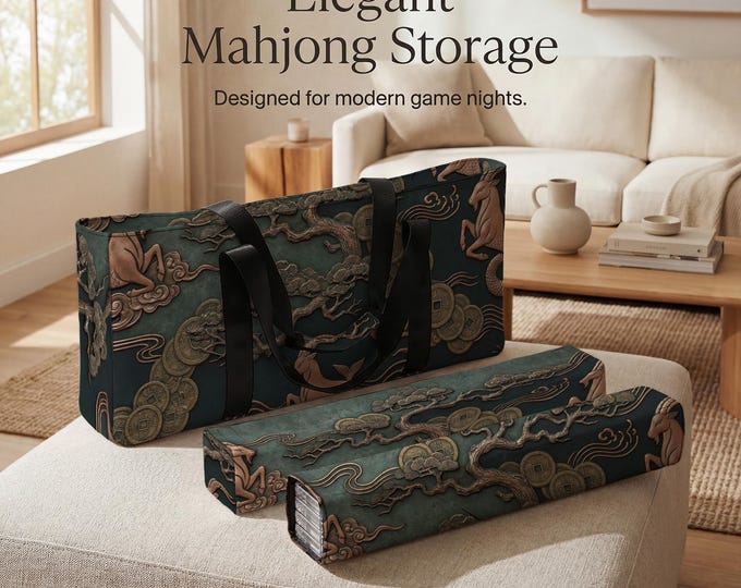 Capricorn Mahjong Travel Bag: Teal Zodiac Tile Rack Storage Set