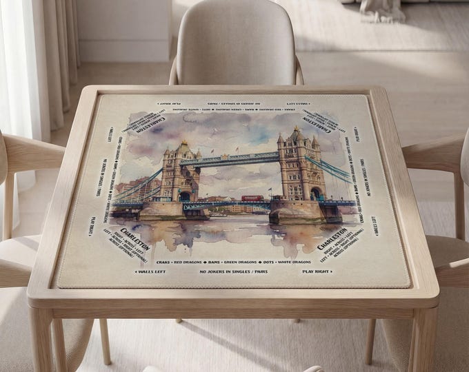 Personalized Mahjong Mat with Rules (Instructions), London Tower Bridge Watercolor