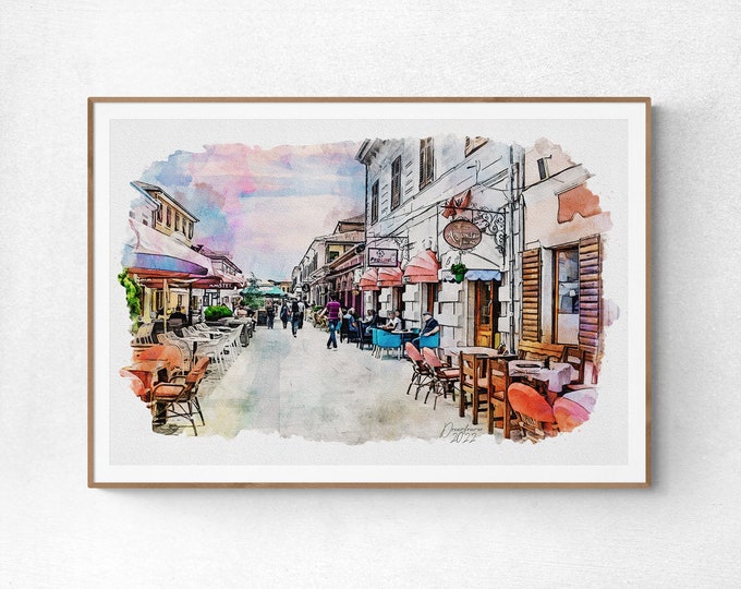 Shkoder Watercolor Print Albania Art Premium Quality Travel Poster Artful Wall Decor Unframed Wall Art