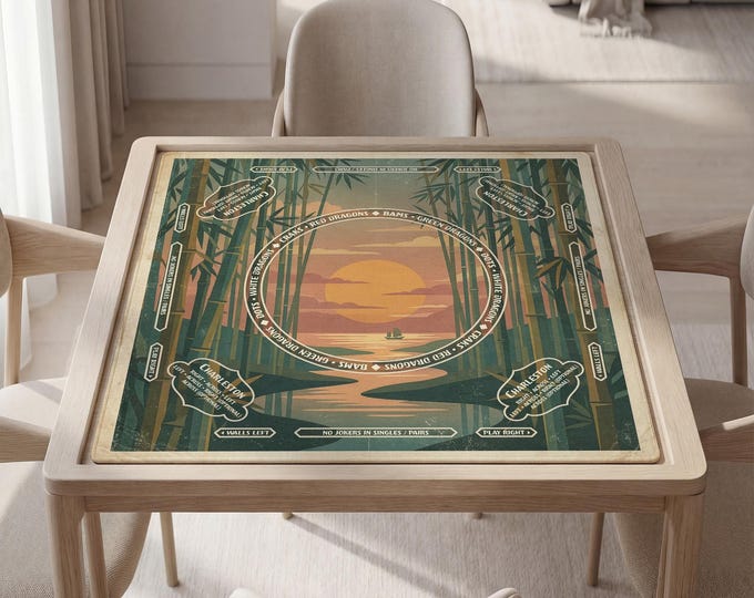 Personalized Mahjong Mat with Instructions (Rules): Scenic Bamboo Forest Sunset