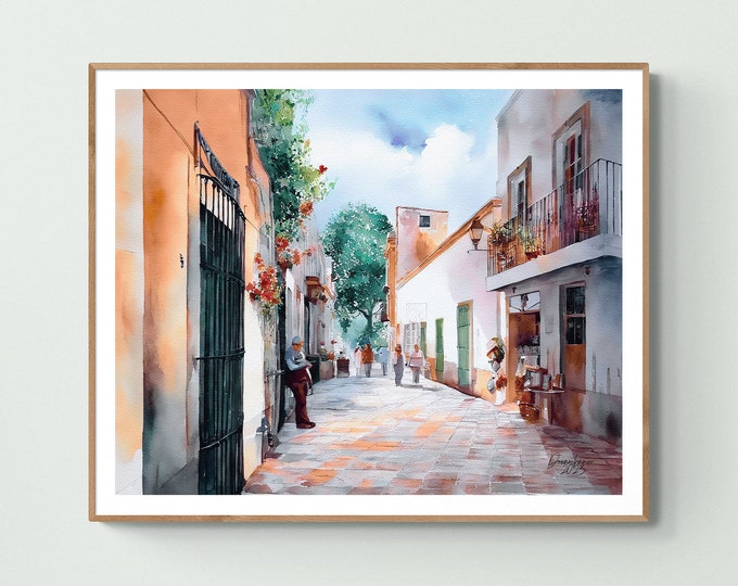 Downtown Queretaro Watercolor Print Mexico Art Premium Quality Travel Poster Artful Wall Decor Unframed Wall Art