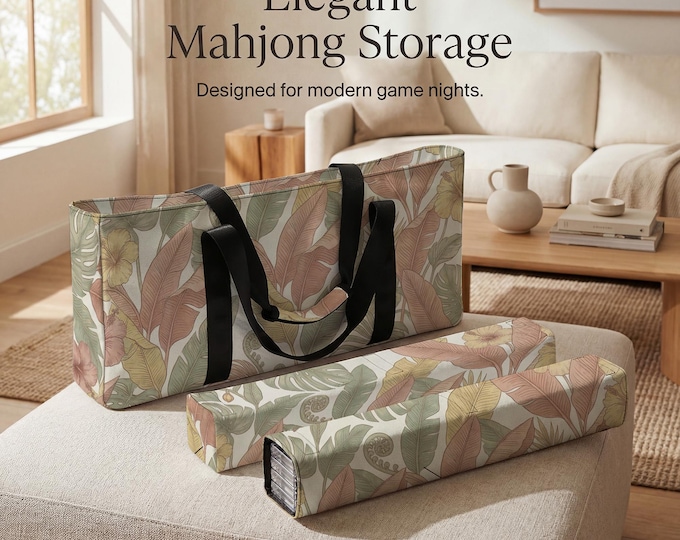 Tropical Floral Mahjong Carry All Tote with Dedicated Tile and Rack Storage Sleeves