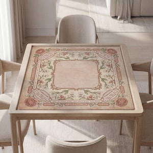 Personalized Mahjong Mat with Instructions (Rules): Roses Floral Pattern