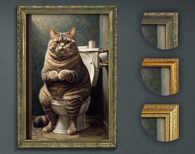 Funny Cat Bathroom Print: Dark Academia Decor, Choice of Frames