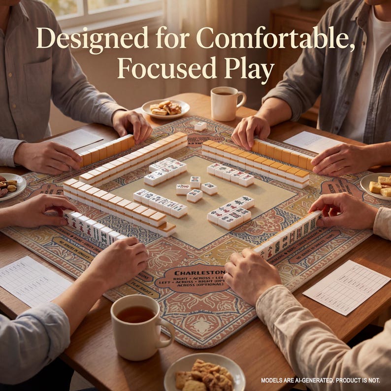 A group of people playing mahjong together, with the game board and pieces visible on the table.