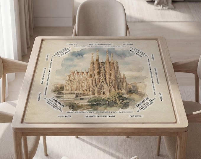 Personalized Mahjong Mat, Barcelona Sagrada Familia Art (With Carry Bag)