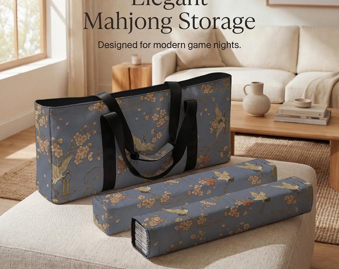 Gemini Zodiac Mahjong Bag Set, Crane Blossom (Tile & Rack Storage)