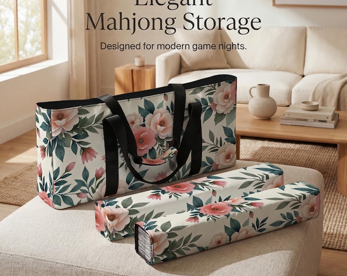 Mahjong Storage Bag Set, Floral Patterned Organizer (Travel Friendly) - Fits Tiles and Racks