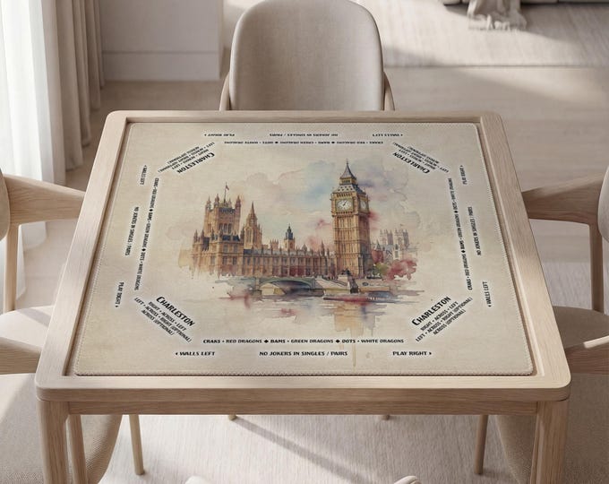 Personalized Big Ben London Watercolor Mahjong Mat with Instructions (Rules)