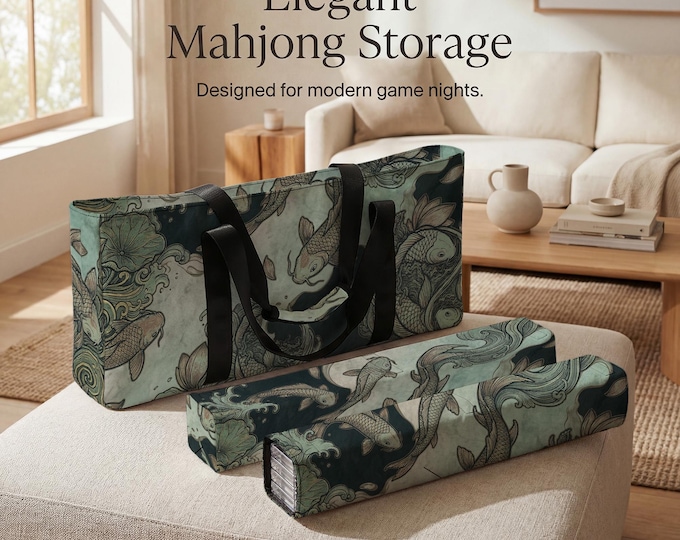 Pisces Mahjong Storage Bag & Sleeves - Koi Fish Teal Gold Design