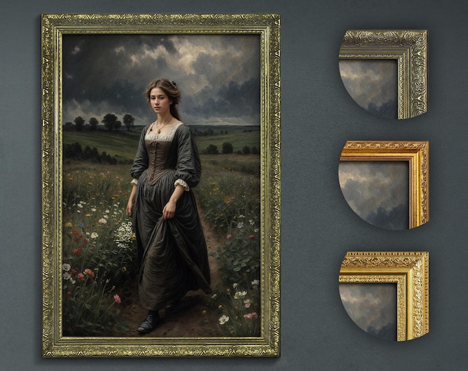 Dark Academia Art Print: Woman with Flowers, Choice of Frames
