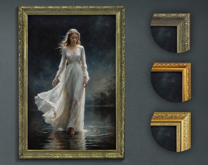 Lady of the Lake Art Print: Dark Academia, Vintage Gold Frame