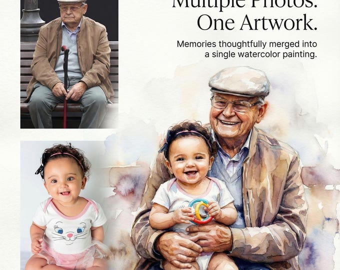 Custom Watercolor From a Single or Multiple Photos Merged - Any Subject