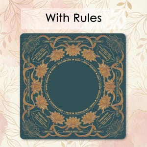 a square card with a floral design and text surrounding a central empty space.
