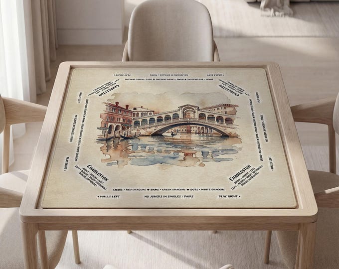 Personalized Venice Rialto Bridge Watercolor Mahjong Mat with Instructions (Rules)